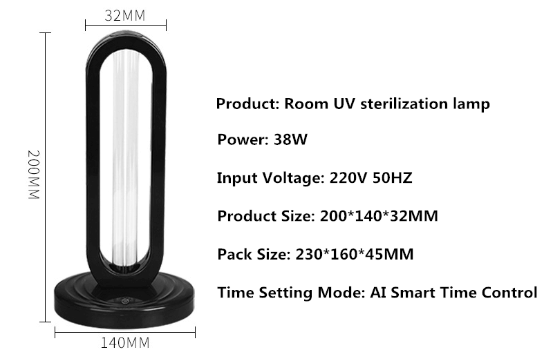 38W Mobile Air purifier UV Germicidal light with remote control for househ (